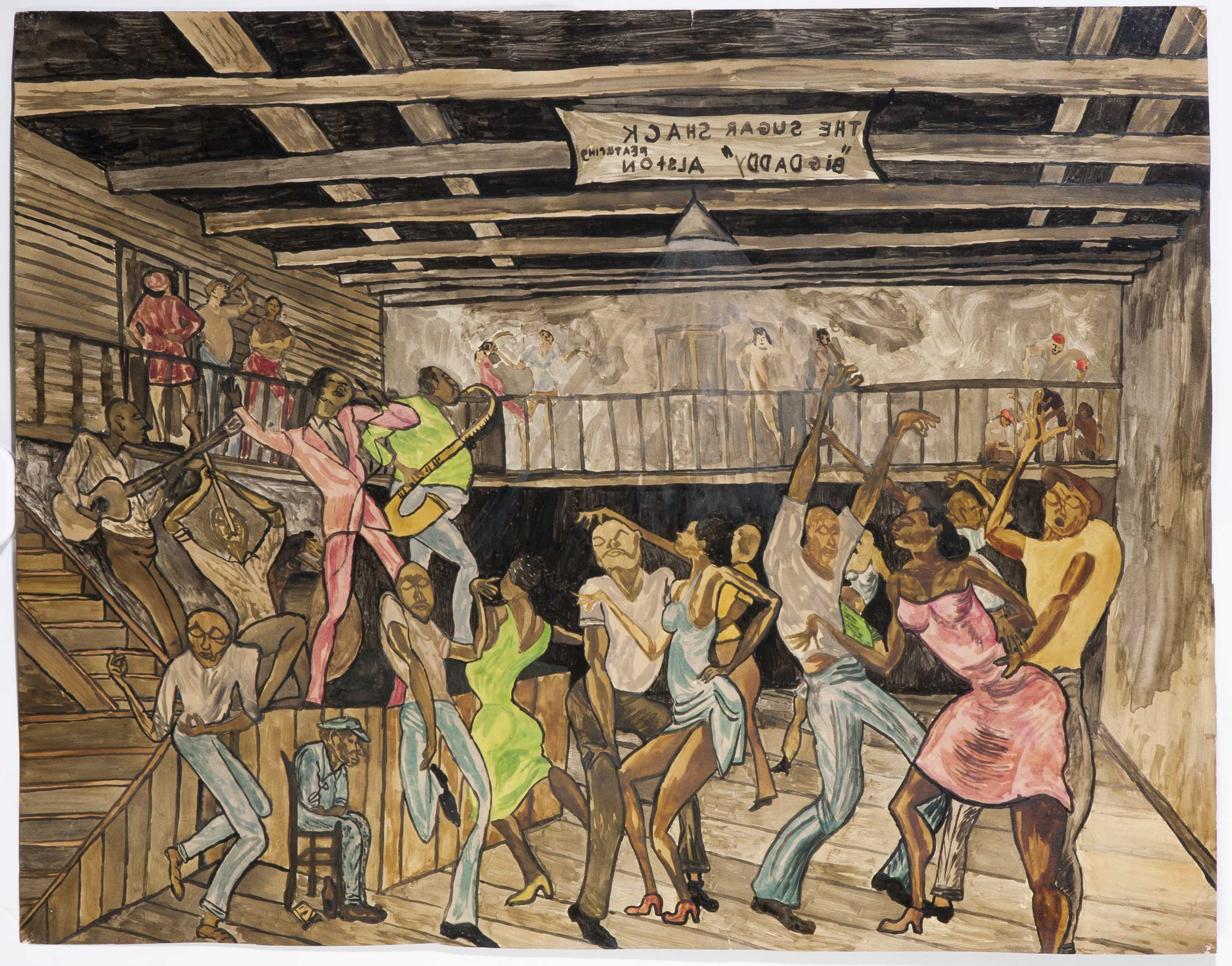 2699x2116 The Sugar Shack Painting Attributed Ernie Barnes, Watercolor - Sugar Shack Painting