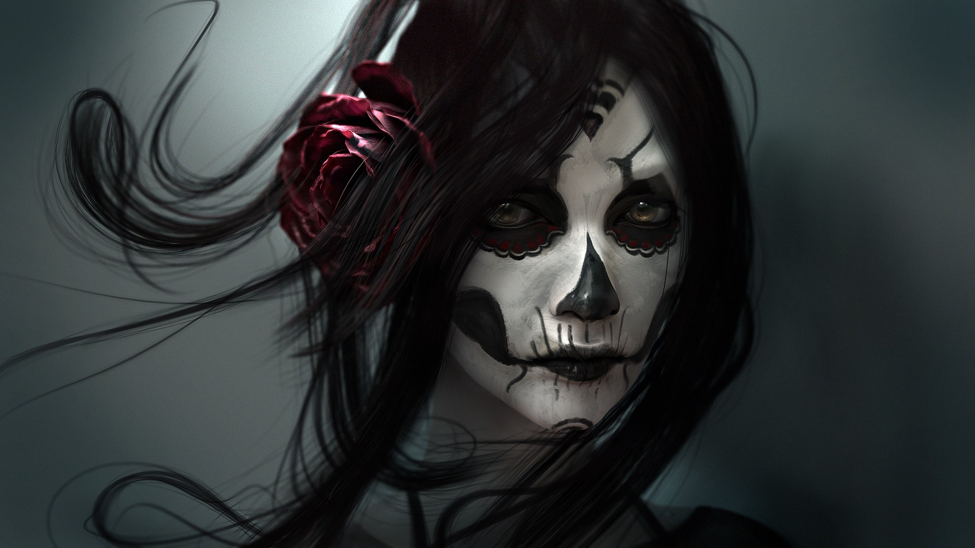1920x1080 1920x1080 Sugar Skull Face Painting Desktop Pc And Mac Wallpaper - Sugar Skull Girl Painting