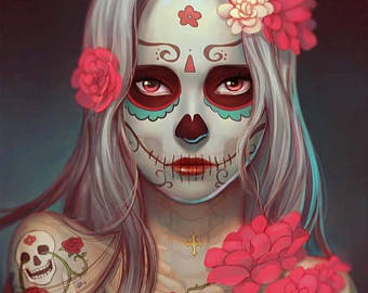 340x270 Sugar Skull Painting Etsy - Sugar Skull Girl Painting