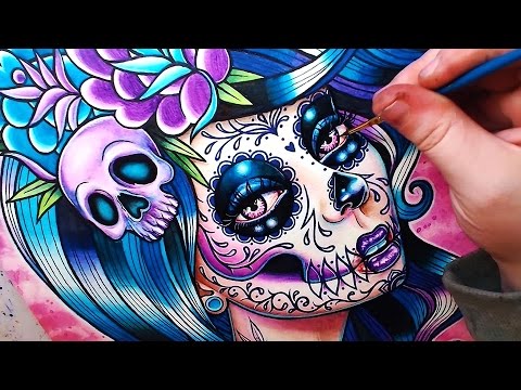 480x360 Watch Me Paint Sugar Skull Girl Watercolor Portrait - Sugar Skull Girl Painting