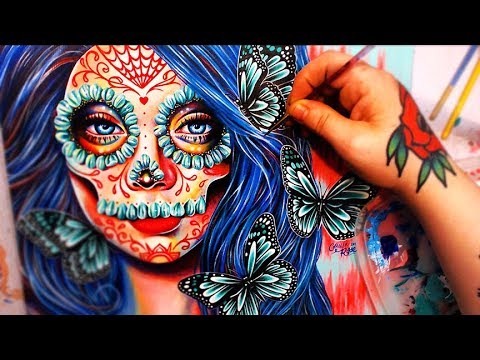 480x360 Ethereal Dream Arteza Acrylic Speed Painting Sugar Skull Girl - Sugar Skull Girl Painting