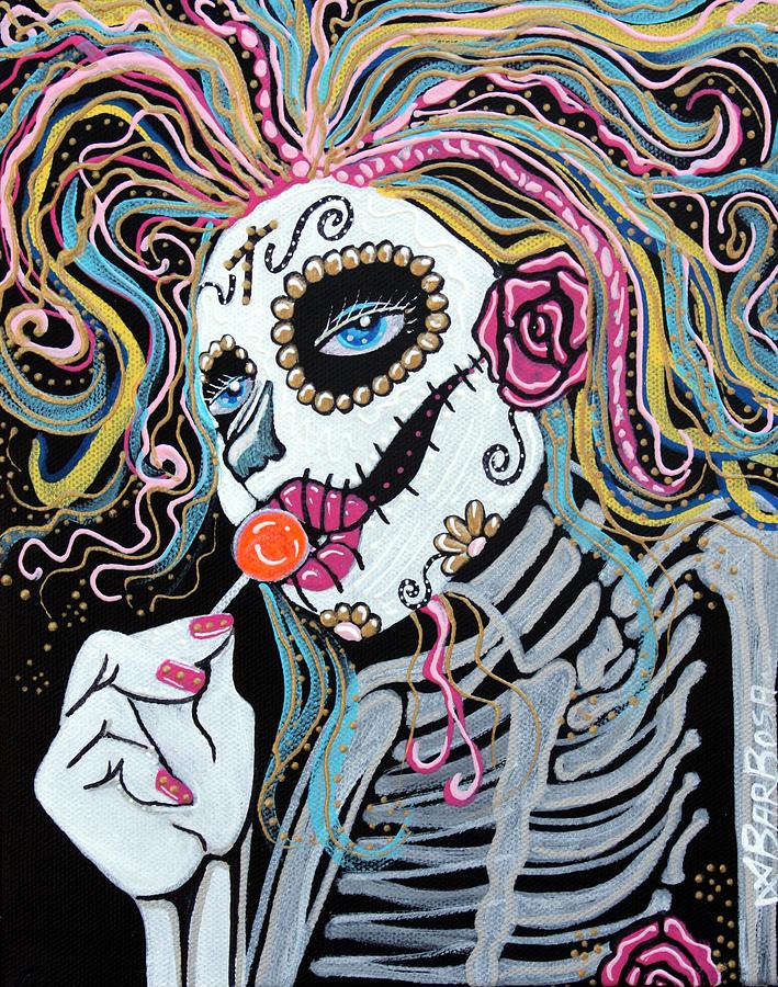 709x900 Sugar Skull Lollipop Painting By Laura Barbosa - Sugar Skull Painting