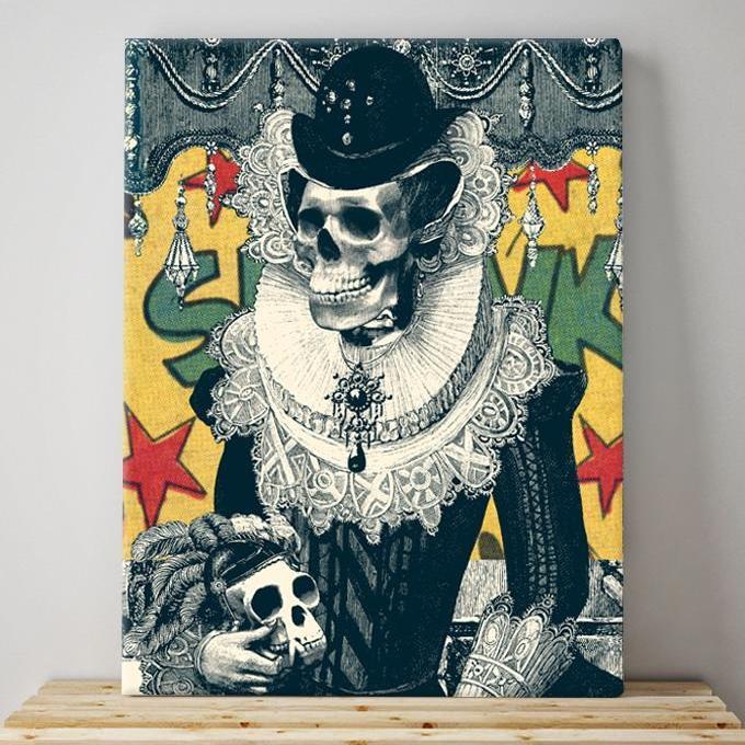680x680 Lady Skull Canvas Print, Vintage Sugar Skull Wall Art, Colorful - Sugar Skull Painting Canvas