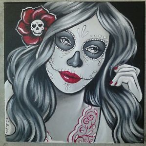 299x300 Day Of The Dead Pin Up Girl Tattoos Original Painting Tattoo Art - Sugar Skull Woman Painting