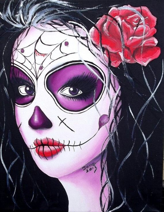 570x736 Found This Beauty On ! Sugar Skull Art - Sugar Skull Woman Painting