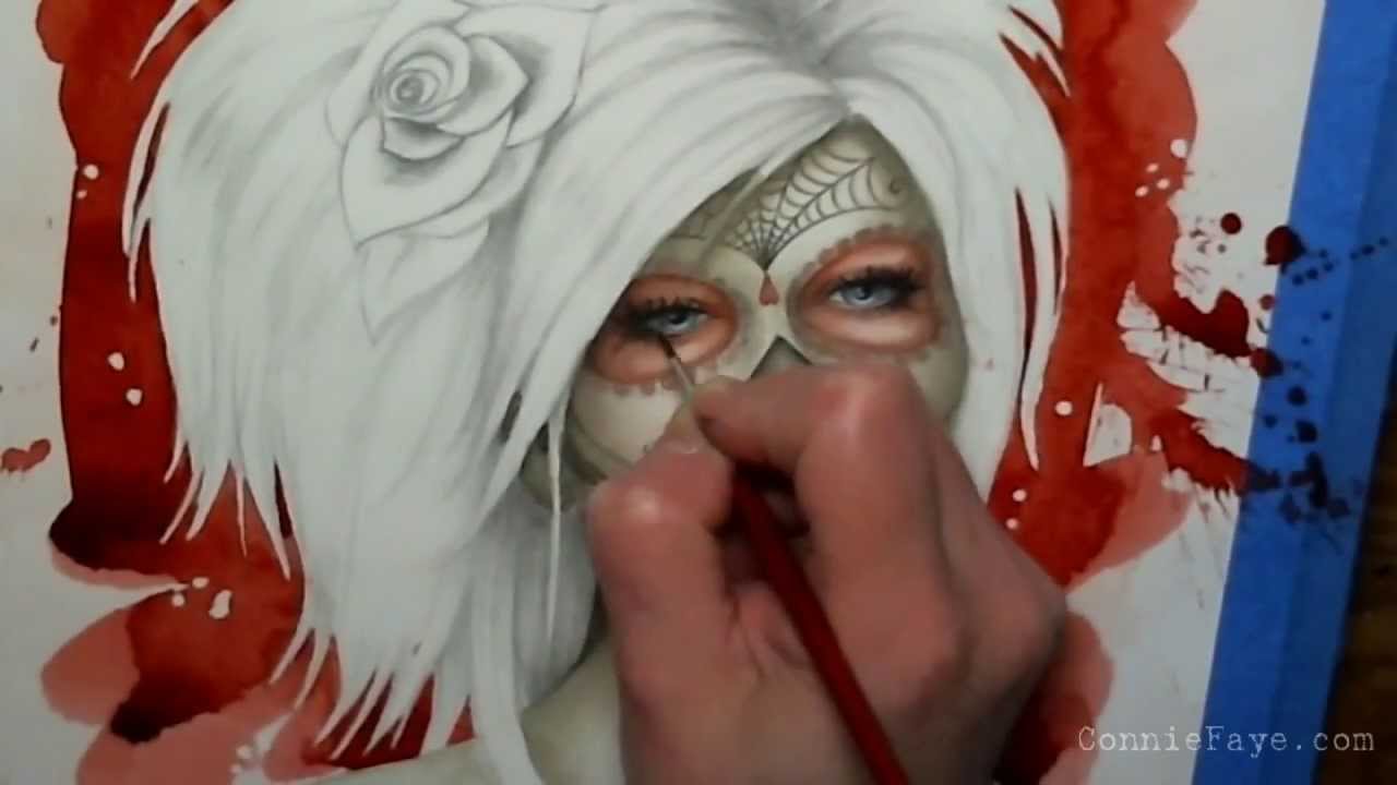 1280x720 Sugar Skull Day Of The Dead Dia De Los Muertos Watercolor Painting - Sugar Skull Woman Painting