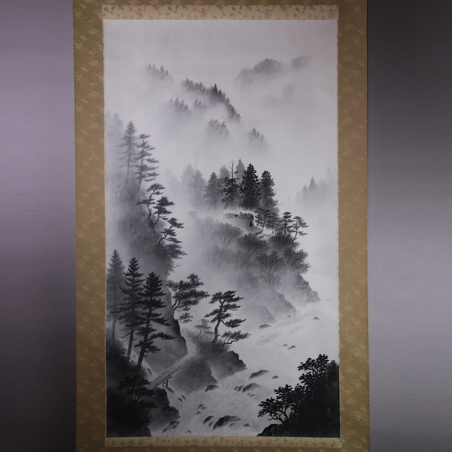 1500x1500 Landscape Painting In Sumi (Ink) Shin Takahashi Kakejiku Scroll - Suiboku Painting