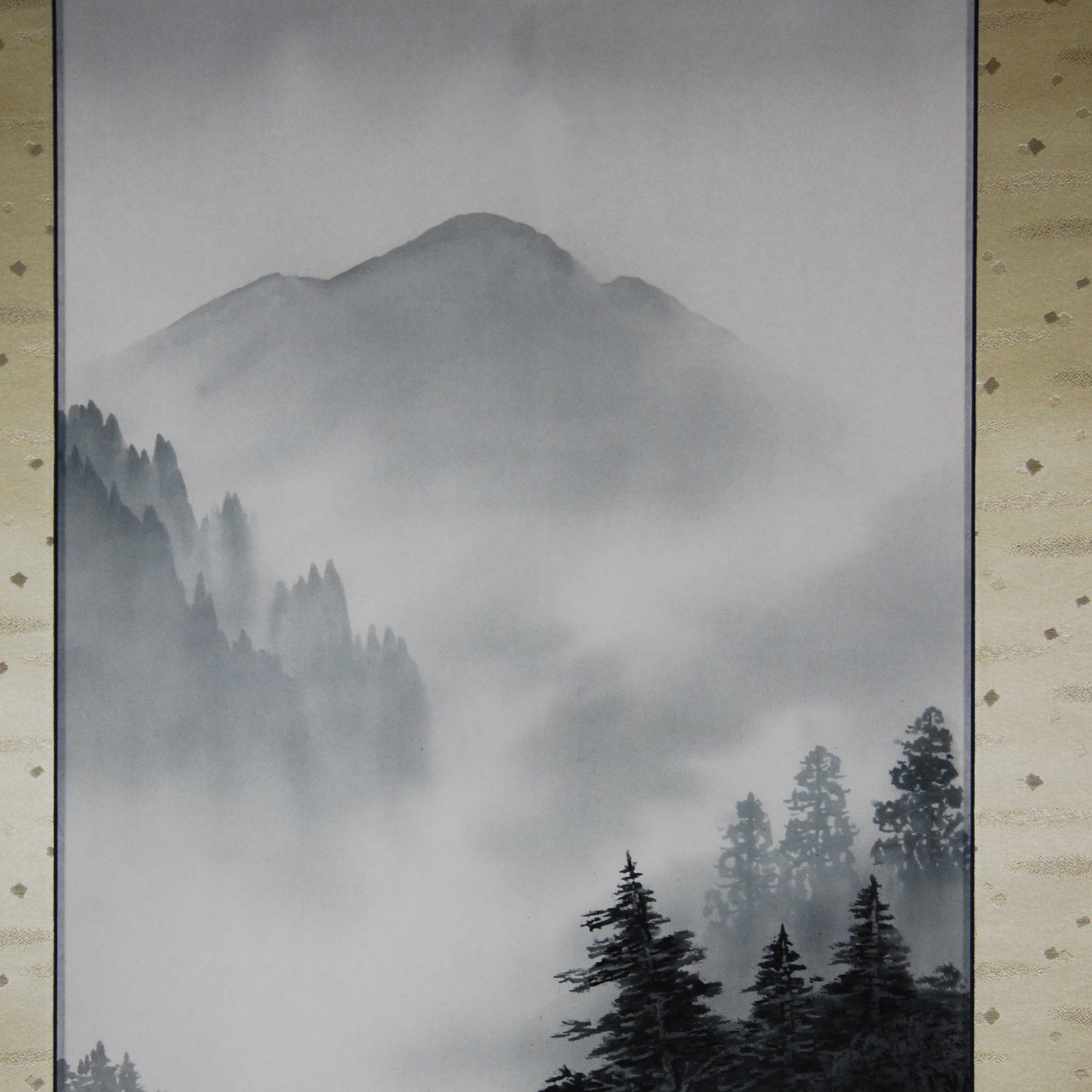 1500x1500 Landscape Painting In Sumi Ink Tomo Katou Kakejiku Scroll - Suiboku Painting