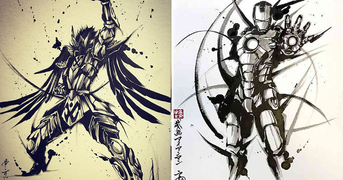 1200x630 Famous Characters Into Awesome Art In Ink Wash - Suiboku Painting