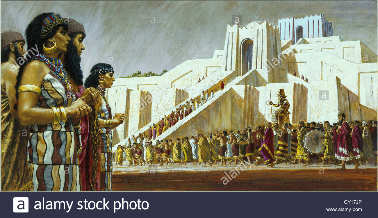1300x750 Painting Of Sumerian People Bringing A Gilded Statue To Their - Sumerian Painting