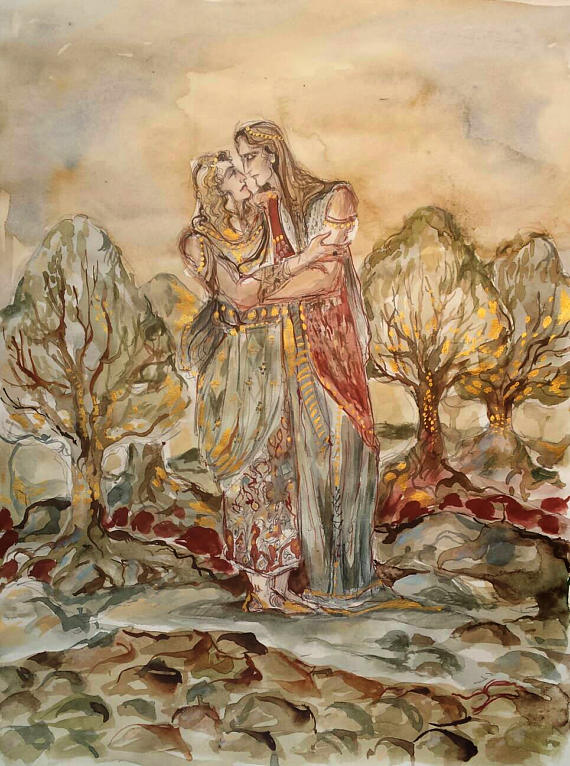 570x766 Gilgamesh And The Dream Of Endiku Original Painting Epic Poem - Sumerian Painting