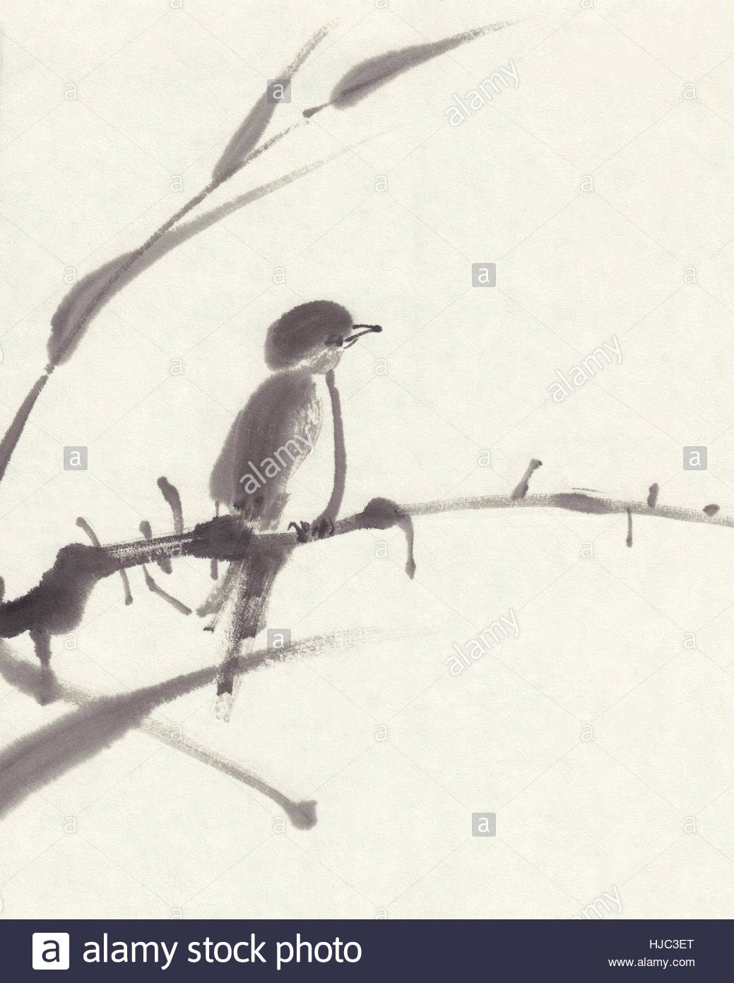 1039x1390 Bird Sumi E Ink Painting Stock Photo 131802576 - Sumi E Ink Painting