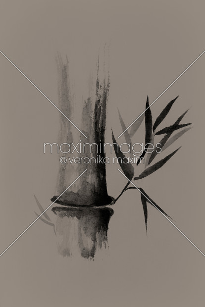 414x620 Stock Illustration Bamboo Stalk Sumi E Oriental Zen Painting - Sumi Painting