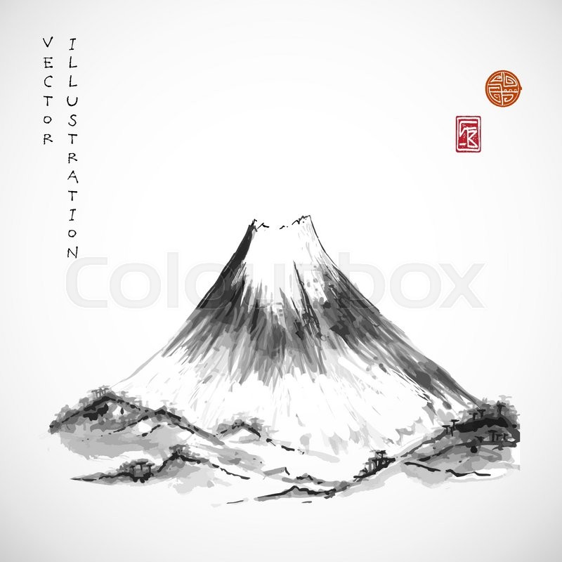 800x800 Fujiyama Mountain Hand Drawn With Ink In Traditional Japanese - Sumi Painting Mountains