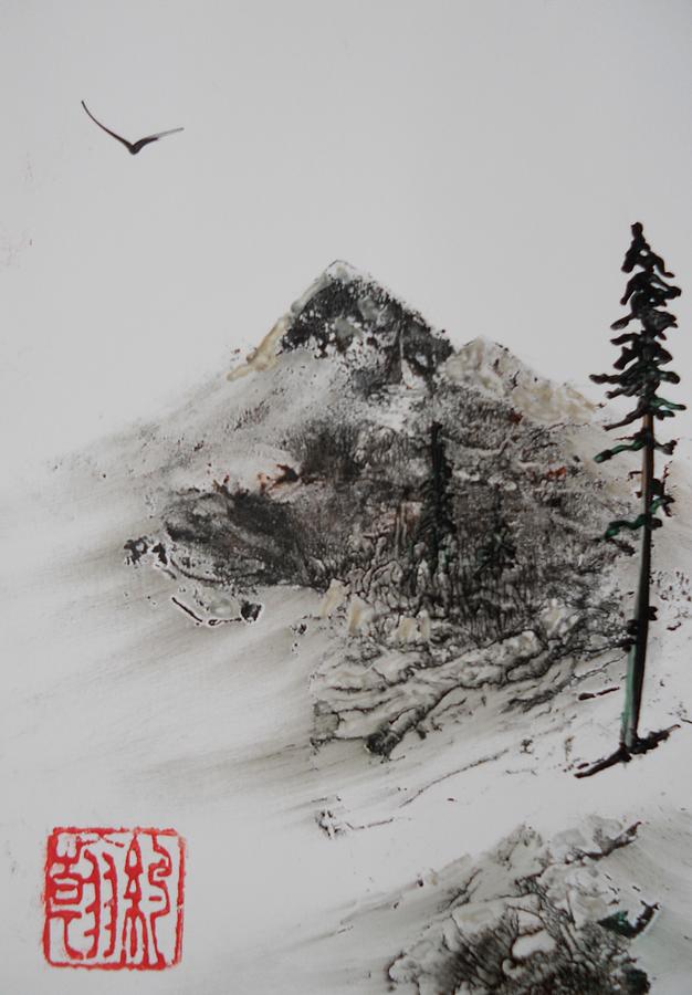 626x900 Sumi Mountain Painting By John Vandebrooke - Sumi Painting Mountains