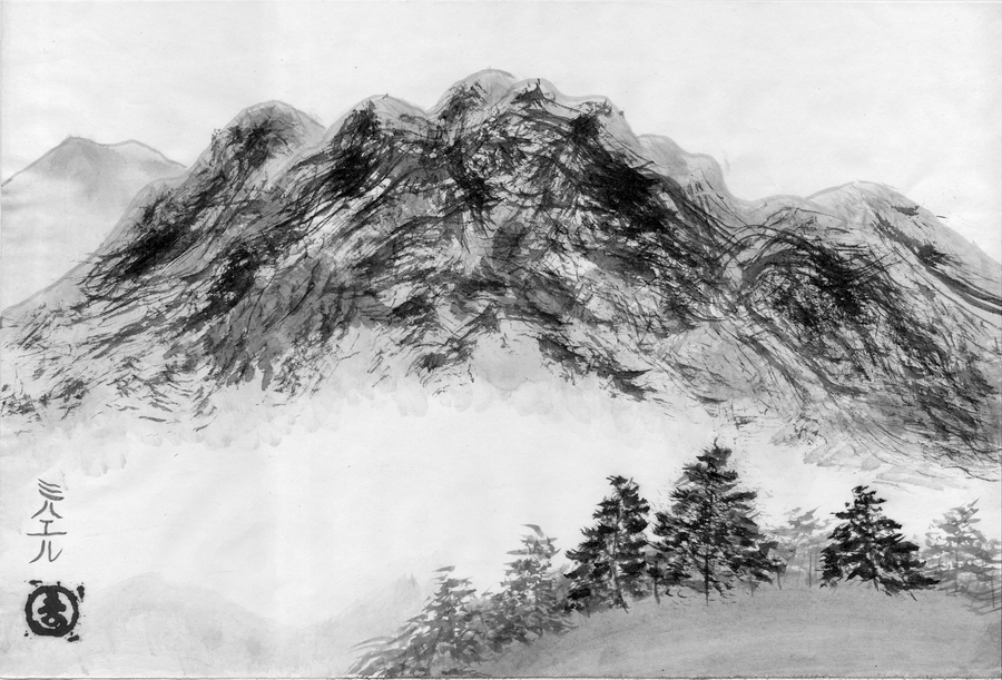 900x611 Sumi E Practice Mountain Scenery By Mib4art - Sumi Painting Mountains
