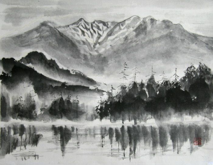 Sumi Painting Mountains at PaintingValley.com | Explore collection of ...