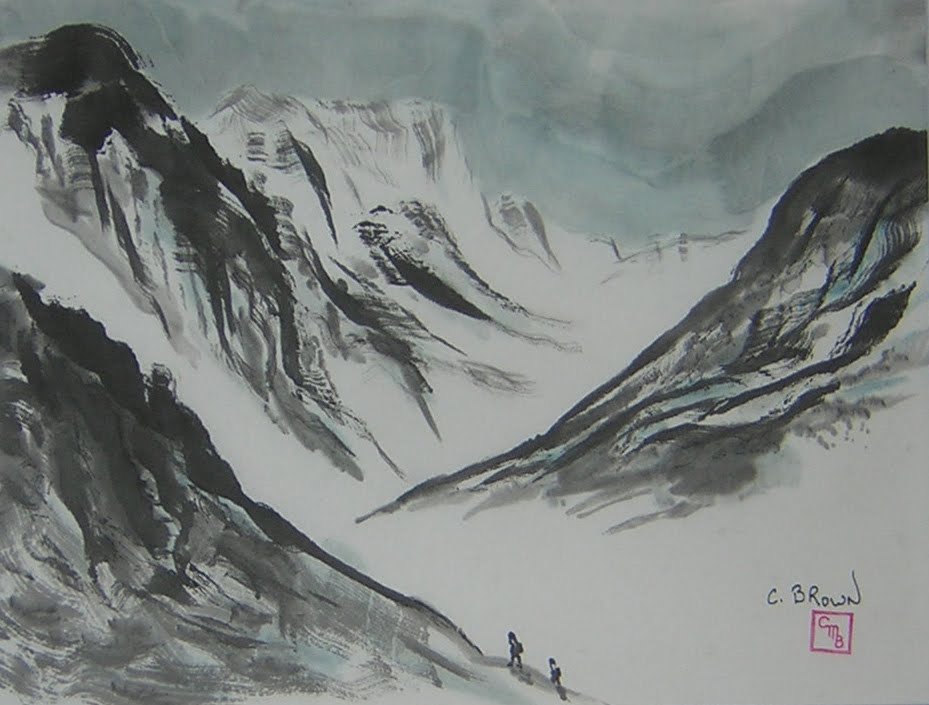929x705 Cliff Brown Art Mountains - Sumi Painting Mountains