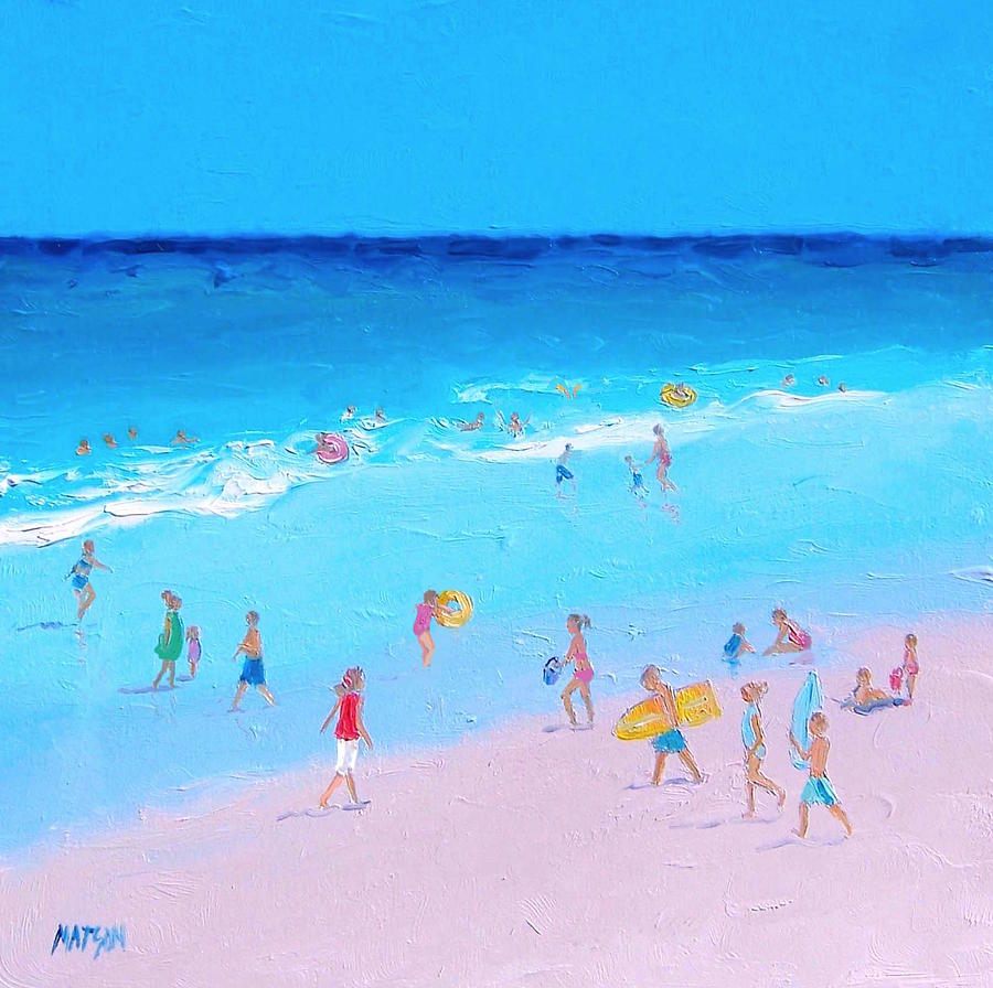 900x896 People Walking On Beach Paintings Fine Art America - Summer Beach Painting