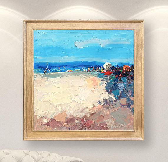 570x550 Summer Beach Painting Large Painting Impressionist Painting Beach - Summer Beach Painting