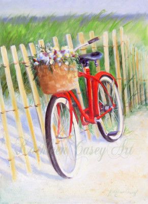 291x400 Summer Beach Paintings Red Bicycle Beach Summer Days Oil - Summer Beach Painting