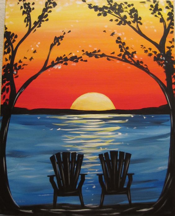 564x697 Sunset Summer Beach Paint Fun Studio - Summer Beach Painting