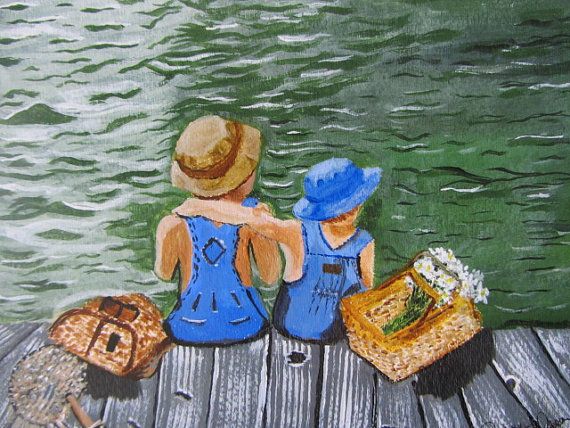 570x428 Summer Day Fishing Print Of An Acrylic Painting By Jaystreasures - Summer Days Painting