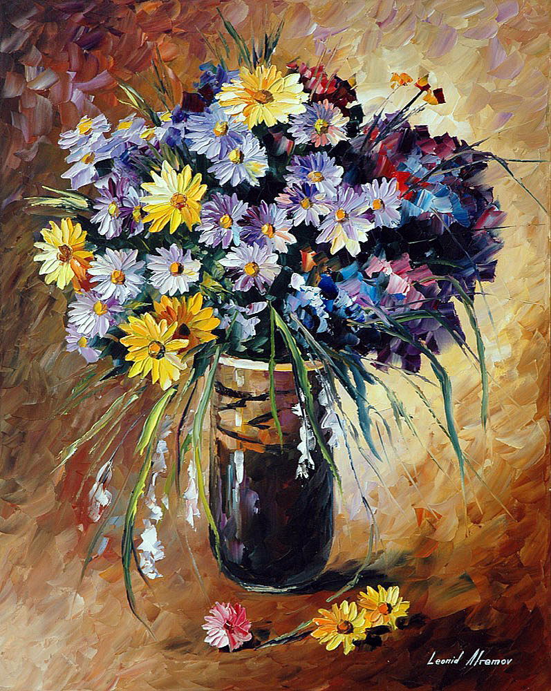 797x1000 Summer Flowers Palette Knife Oil Painting On Canvas By Leonid - Summer Flower Painting