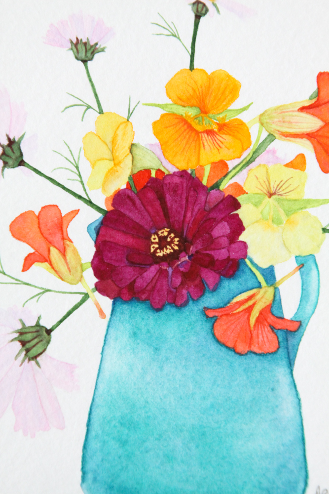 667x1000 Summer Flower Bouquet Watercolor Painting My Giant Strawberry - Summer Flower Painting