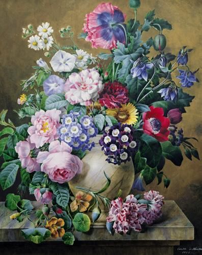 397x500 A Rich Still Life Of Summer Flowers Victorian Watercolour - Summer Flower Painting