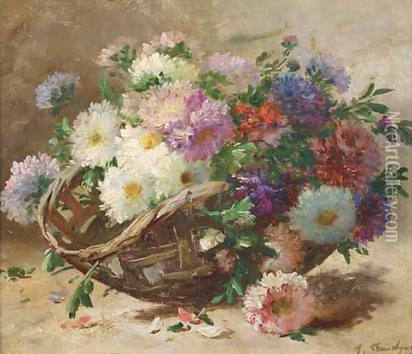 600x516 Summer Flowers In A Basket Oil Painting Reproduction By Eugene - Summer Flower Painting