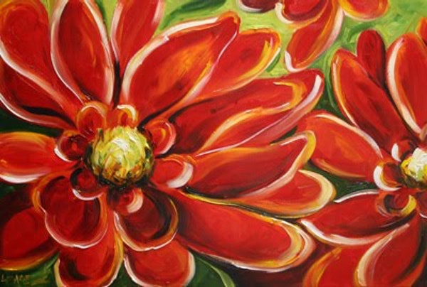 600x404 Triple Red' Summer Flowers Oil Painting By Laurie Pace By Artist - Summer Flower Painting