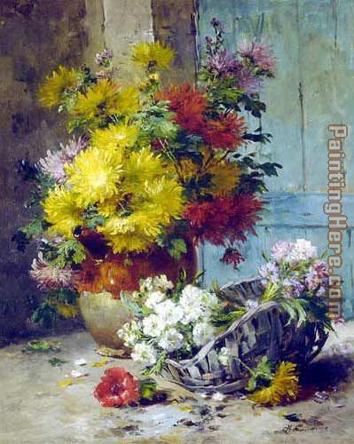 399x500 Eugene Henri Cauchois Still Life Of Summer Flowers Painting - Summer Flower Painting
