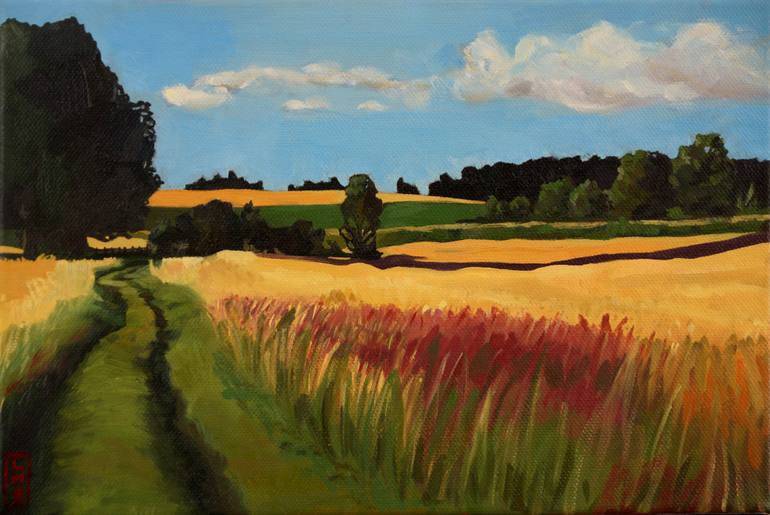 770x515 Saatchi Art Summer Landscape With Cornfields Painting By Leigh - Summer Landscape Painting
