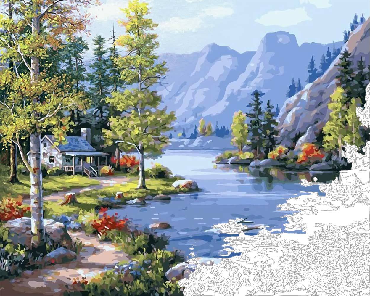 1250x1000 Mountain Creek Cabin By The River Summer Landscape Paint By - Summer Painting