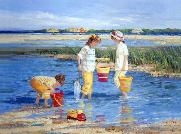 585x436 Oh I So Love The Beach And Summer Days Too Be Young Again, When - Summer Painting