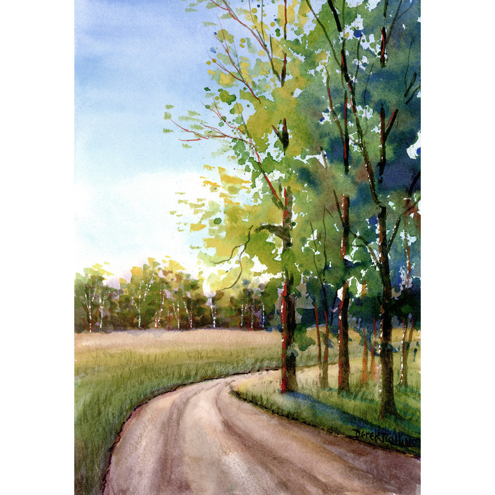 1000x1000 Watercolor Landscape Painting Print Country Road Summer 4 Four - Summer Season Painting