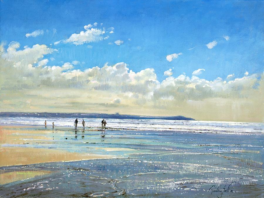 900x676 Paddling At The Edge Painting By Timothy Easton - Summer Themed Painting