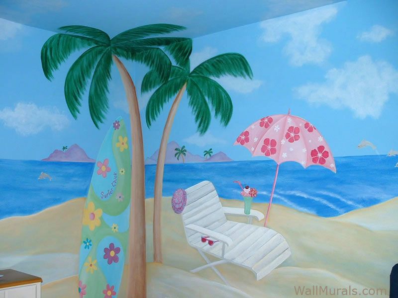 800x600 Ocean Wall Murals Beach Themed Undersea Animals Surf Scene Mural - Summer Themed Painting