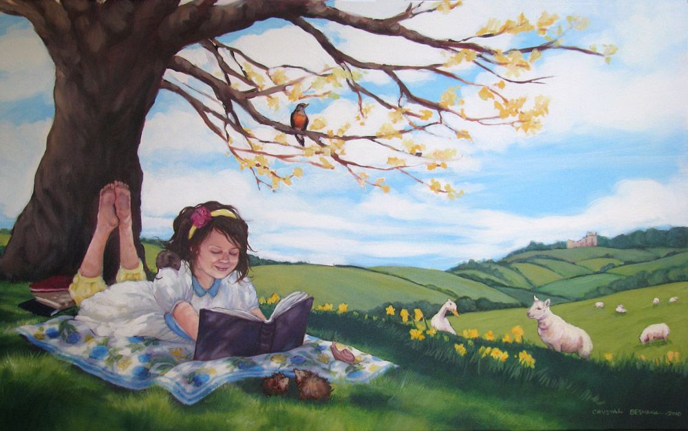 1000x627 Summertime Reading By Crystal Beshara. In The Children's Library - Summertime Painting