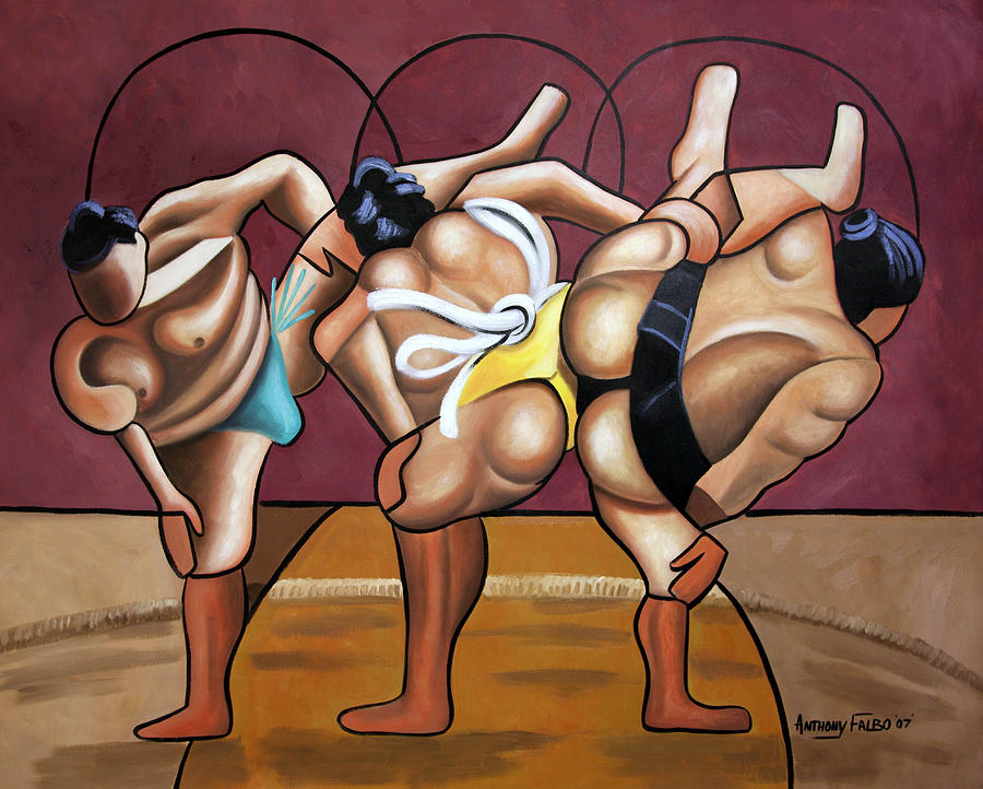 900x722 Sumo Wrestlers Painting By Anthony Falbo - Sumo Painting