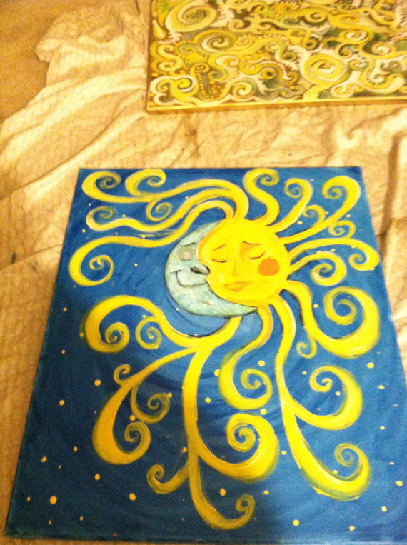 570x763 Items Similar To Sun And Moon Painting On Etsy - Sun And Moon Canvas Painting