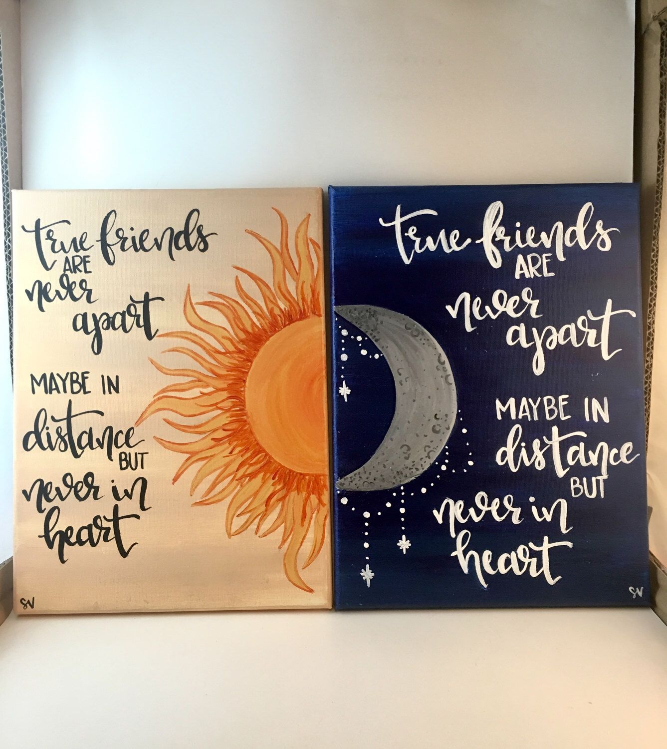 1337x1500 True Friends Sun Amp Moon Distance Canvas Painting Set Of 2 - Sun And Moon Canvas Painting
