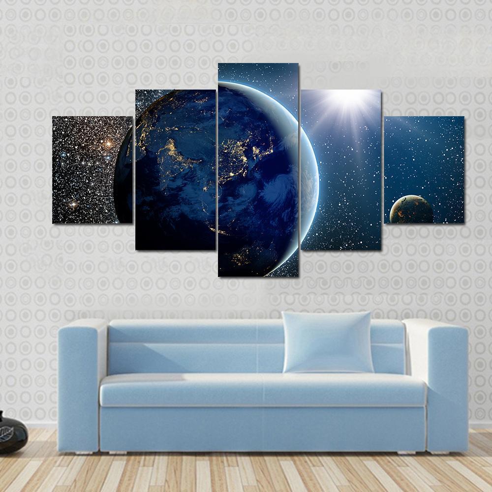 1000x1000 Beautiful View Of Earth, Sun And Moon Multi Panel Canvas Wall Art - Sun And Moon Canvas Painting