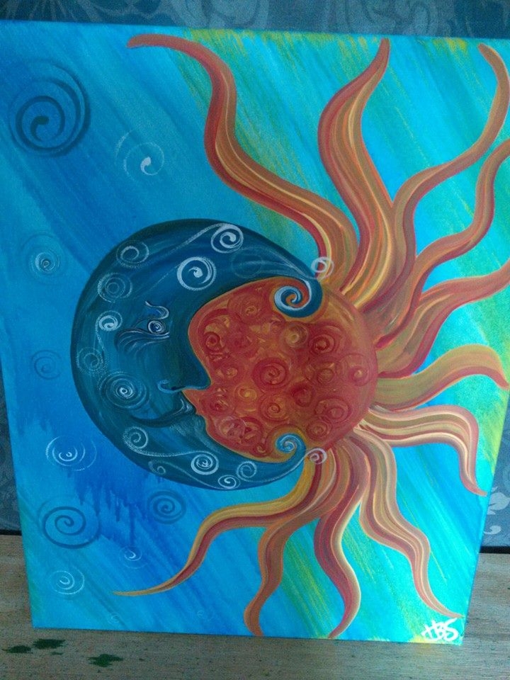 720x960 Painting With Shelby Day Sun Moon Enchanted Mountains - Sun And Moon Painting