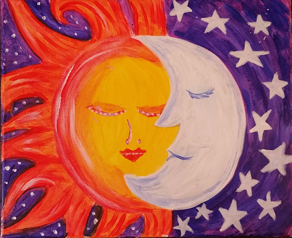 600x489 Sun Moon Stars - Sun And Moon Painting