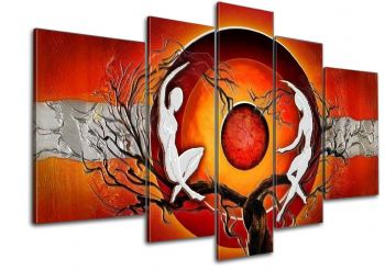 350x247 Red Sun Tree Dancers Modern Canvas Art Wall Decor Abstract Oil - Sun Canvas Painting