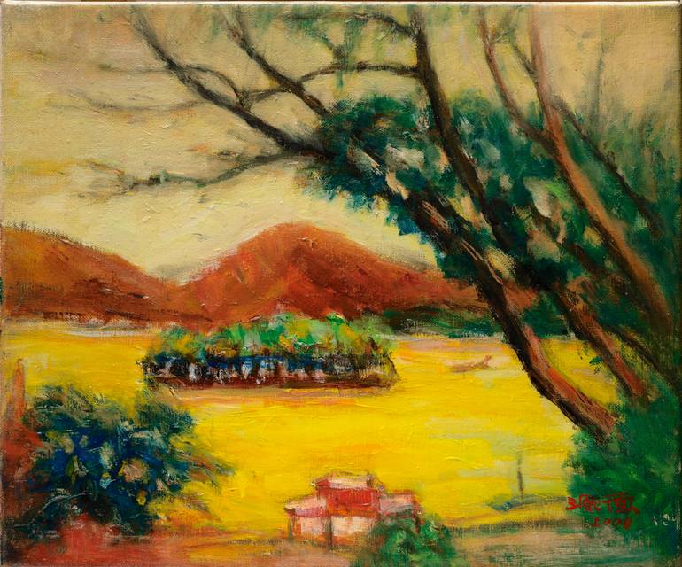 770x640 Saatchi Art Taiwan Sun Moon Lake Painting By Yuan Te Lee - Sun Moon Painting