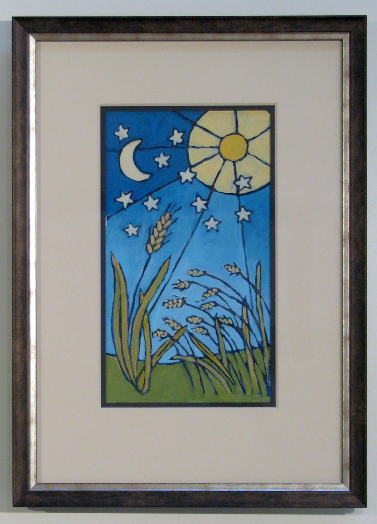 736x1024 Small Sun Moon Stars Painting In Bronze Frame - Sun Moon Painting
