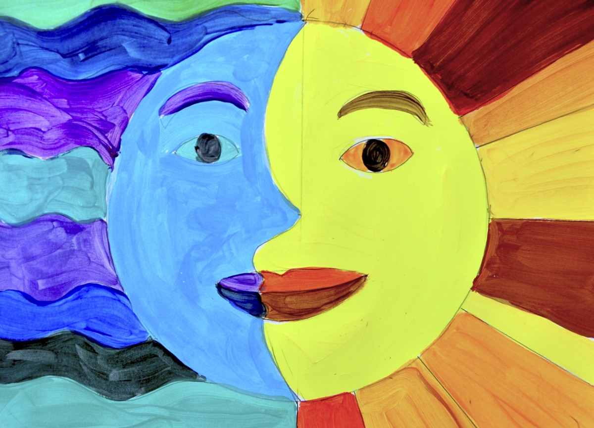 1200x865 Sun And Moon In Warm And Cool Colors - Sun Moon Painting